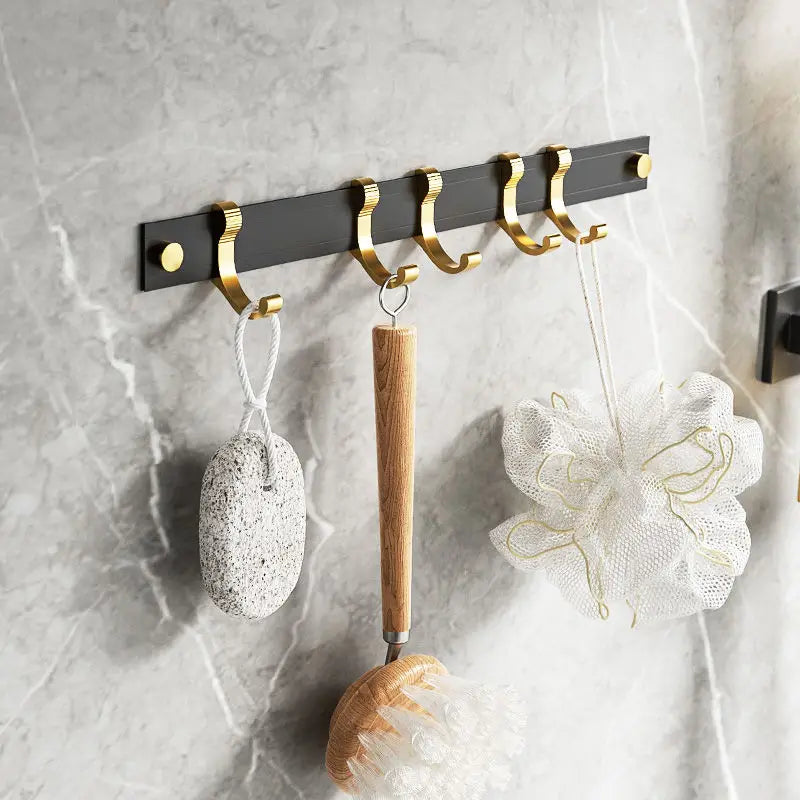 Punch-Free Bathroom Accessories Black Gold Luxury Bathroom Shelf Space Aluminum Bathroom Organizer Toilet Holder Towel Holder