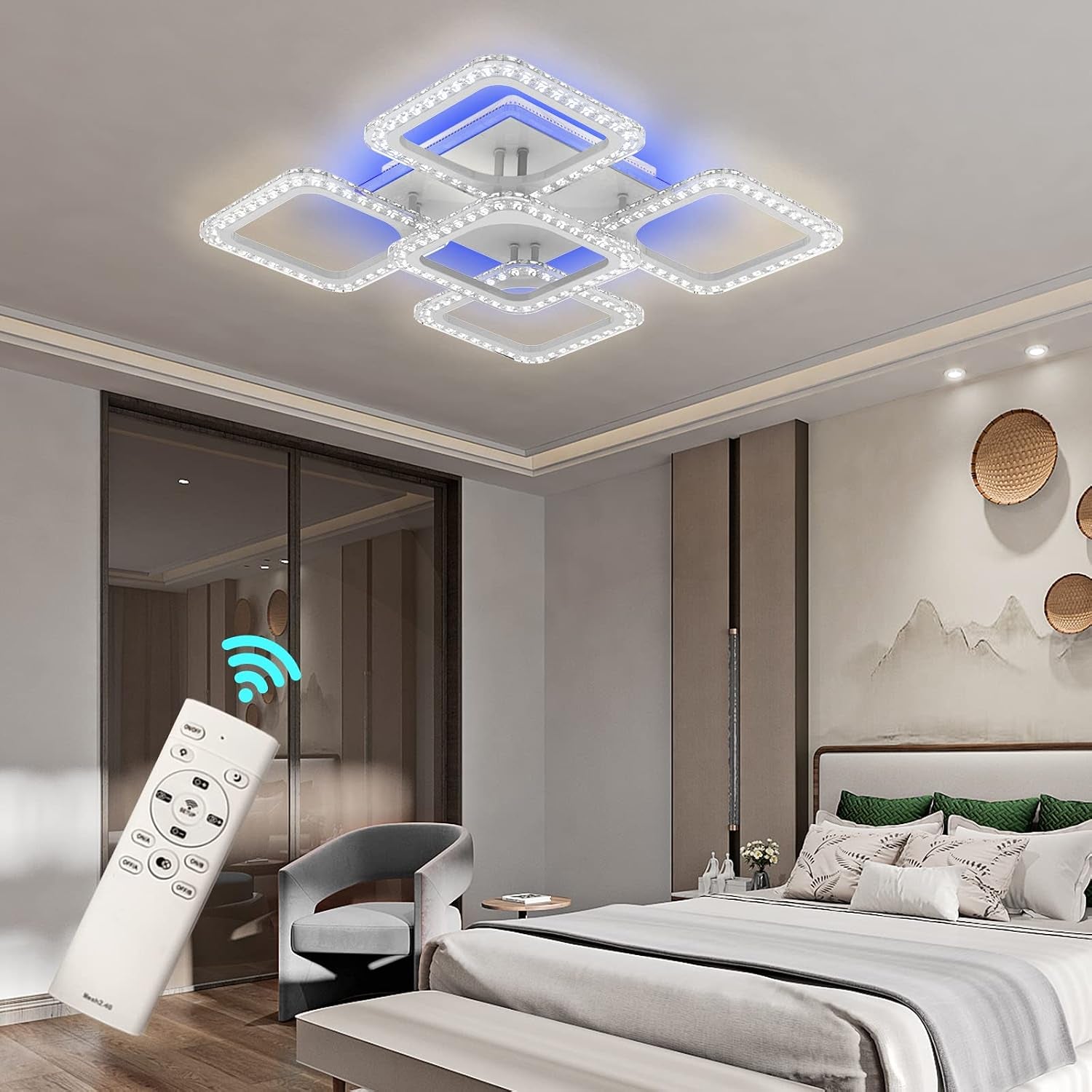 Dimmable LED Ceiling Light, Modern Led Ceiling Chandelier, with App Bluetooth Connection/Remote Control, 60W Ceiling Lamp for Living Room,Bedroom,Kids Room, Etc.…