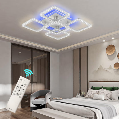 Dimmable LED Ceiling Light, Modern Led Ceiling Chandelier, with App Bluetooth Connection/Remote Control, 60W Ceiling Lamp for Living Room,Bedroom,Kids Room, Etc.…