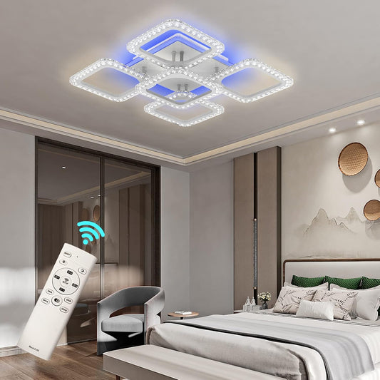 Dimmable LED Ceiling Light, Modern Led Ceiling Chandelier, with App Bluetooth Connection/Remote Control, 60W Ceiling Lamp for Living Room,Bedroom,Kids Room, Etc.…