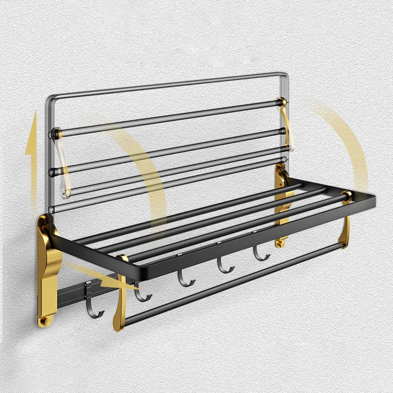 Punch-Free Bathroom Accessories Black Gold Luxury Bathroom Shelf Space Aluminum Bathroom Organizer Toilet Holder Towel Holder