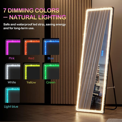 63 X 20 in Full Length Mirror with LED Lights, RGB Lighting, Black