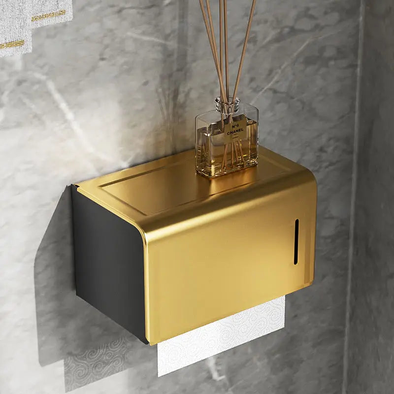 Punch-Free Bathroom Accessories Black Gold Luxury Bathroom Shelf Space Aluminum Bathroom Organizer Toilet Holder Towel Holder