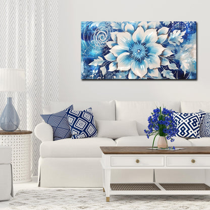 Flower Picture Wall Decor for Bedroom - Large Blue Flower Canvas Wall Art For...