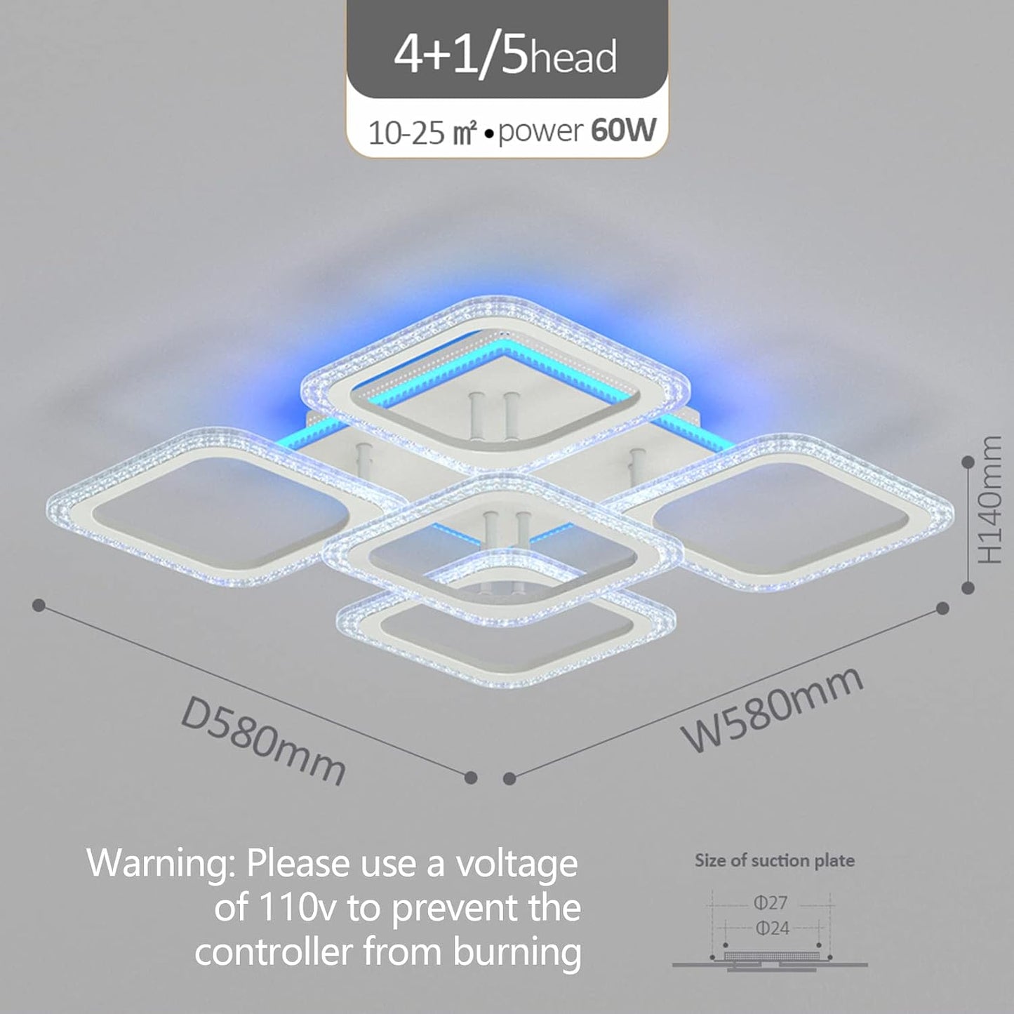 Dimmable LED Ceiling Light, Modern Led Ceiling Chandelier, with App Bluetooth Connection/Remote Control, 60W Ceiling Lamp for Living Room,Bedroom,Kids Room, Etc.…