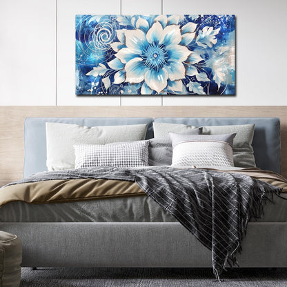 Flower Picture Wall Decor for Bedroom - Large Blue Flower Canvas Wall Art For...