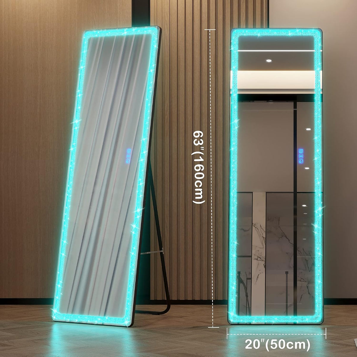 63 X 20 in Full Length Mirror with LED Lights, RGB Lighting, Black