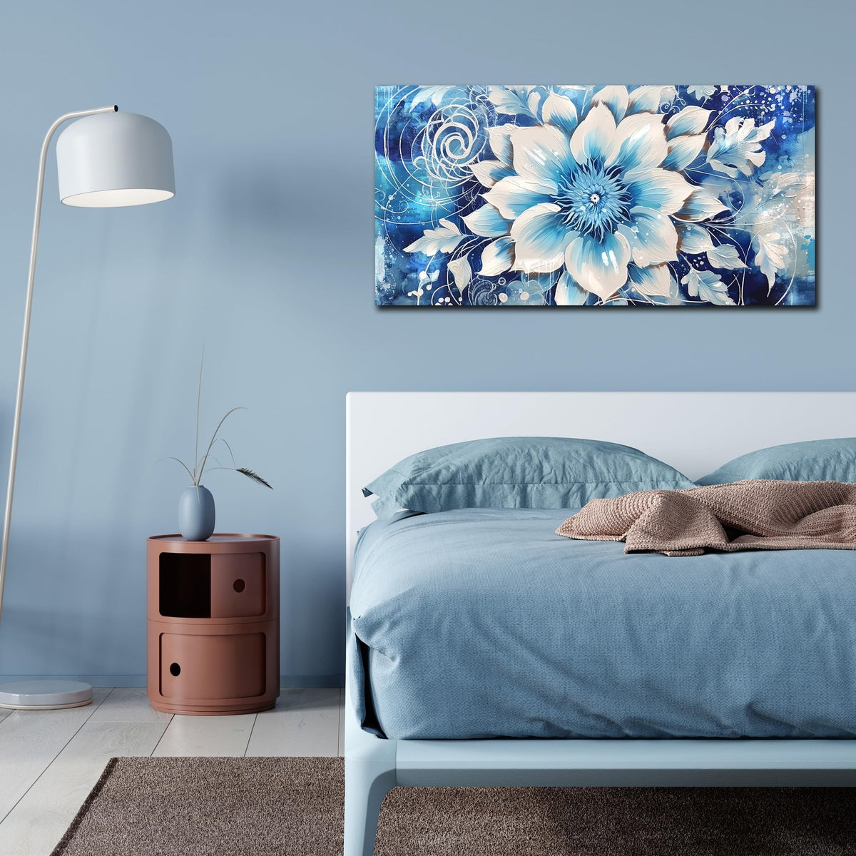 Flower Picture Wall Decor for Bedroom - Large Blue Flower Canvas Wall Art For...