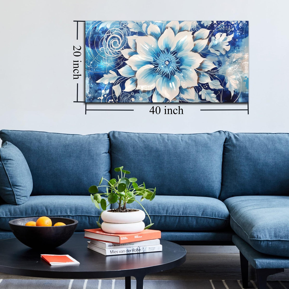 Flower Picture Wall Decor for Bedroom - Large Blue Flower Canvas Wall Art For...
