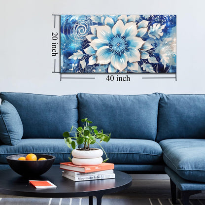 Flower Picture Wall Decor for Bedroom - Large Blue Flower Canvas Wall Art For...