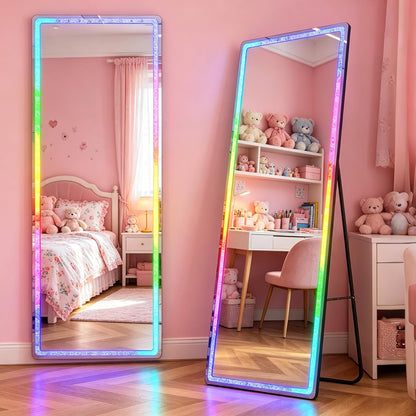 63 X 20 in Full Length Mirror with LED Lights, RGB Lighting, Black