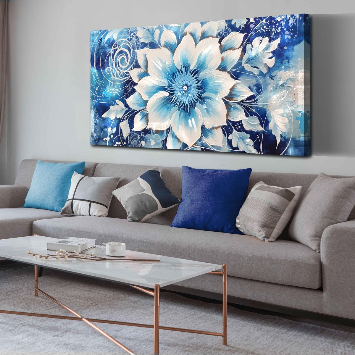Flower Picture Wall Decor for Bedroom - Large Blue Flower Canvas Wall Art For...