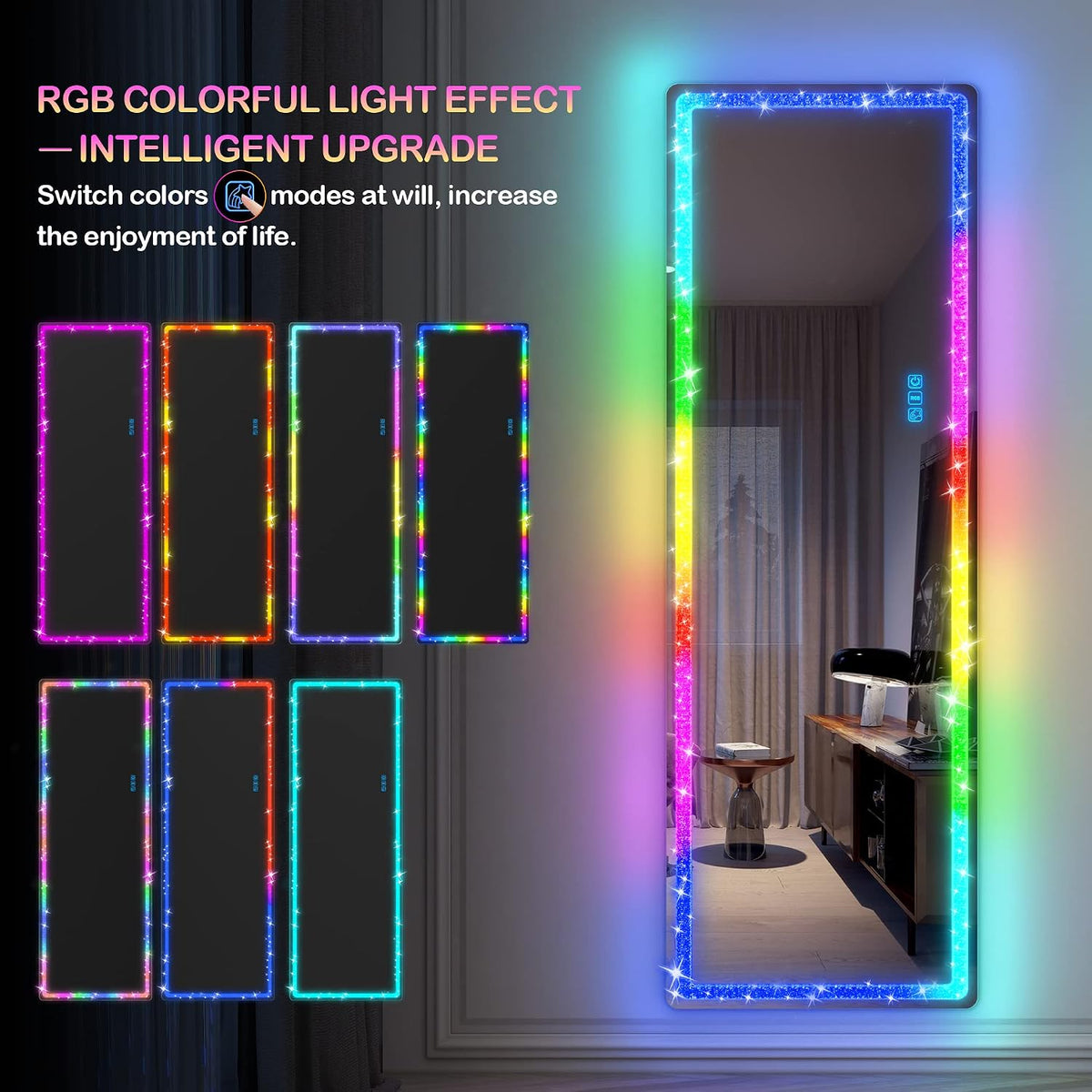 63 X 20 in Full Length Mirror with LED Lights, RGB Lighting, Black