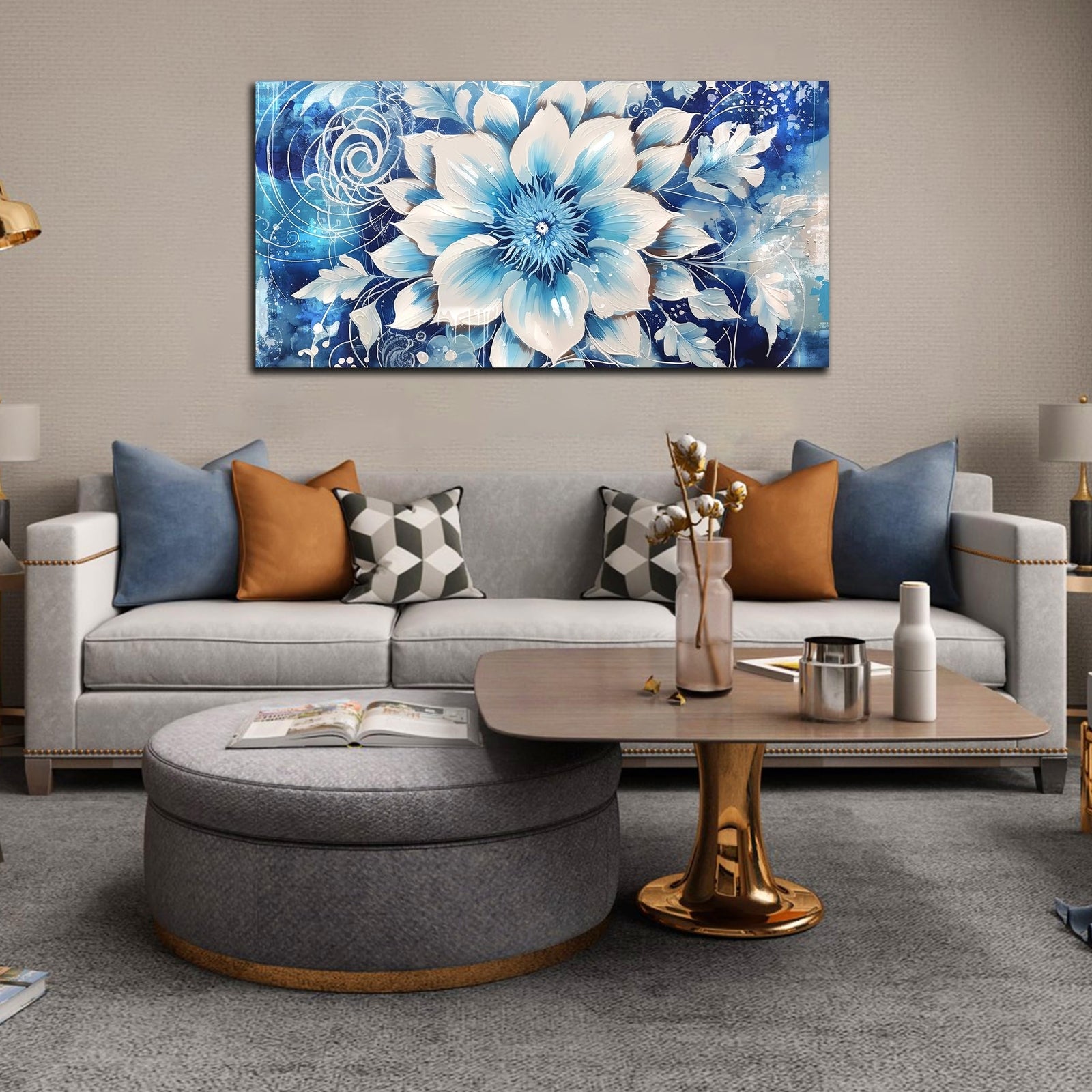 Flower Picture Wall Decor for Bedroom - Large Blue Flower Canvas Wall Art For...