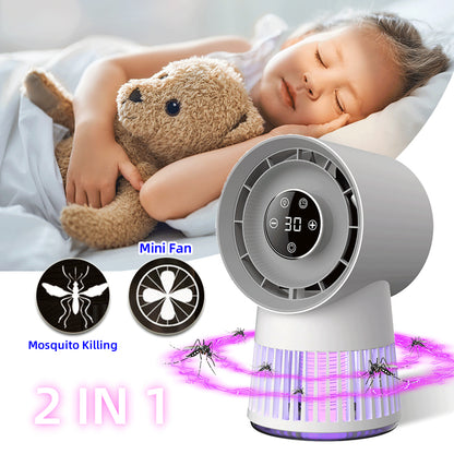 Creative 2-In-1 Mosquito Killing Mini Desk Fan Electric Mosquito Killer USB Rechargeable Fan Night Lamp Home and Outdoor Supplies