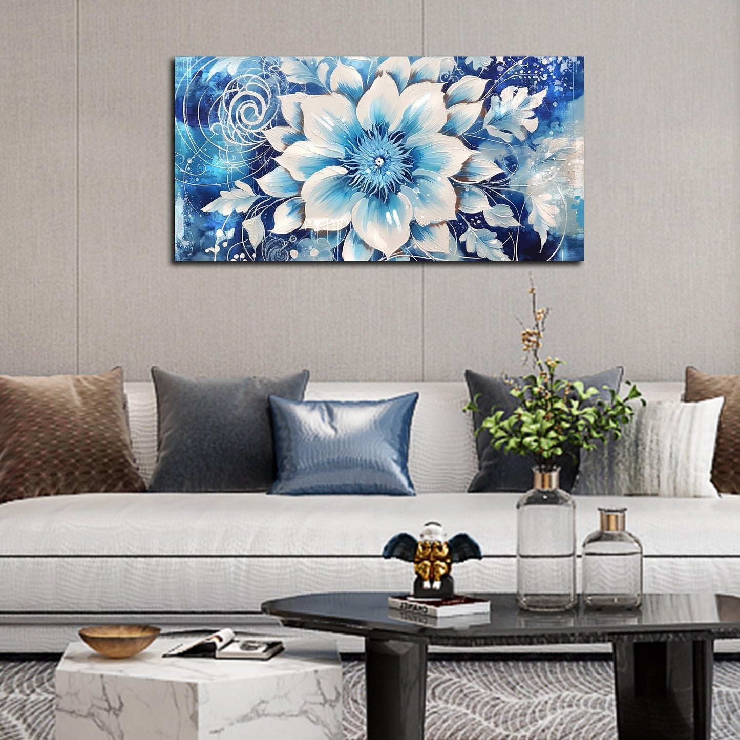 Flower Picture Wall Decor for Bedroom - Large Blue Flower Canvas Wall Art For...
