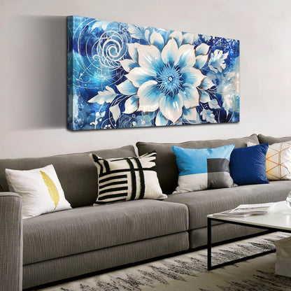 Flower Picture Wall Decor for Bedroom - Large Blue Flower Canvas Wall Art For...