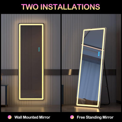 63 X 20 in Full Length Mirror with LED Lights, RGB Lighting, Black