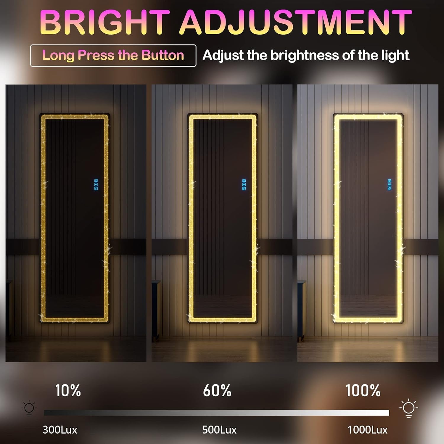 63 X 20 in Full Length Mirror with LED Lights, RGB Lighting, Black