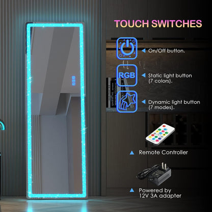 63 X 20 in Full Length Mirror with LED Lights, RGB Lighting, Black